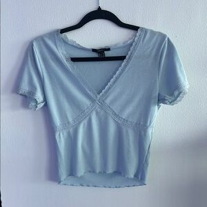 Light Blue Lace Trim Women's Top